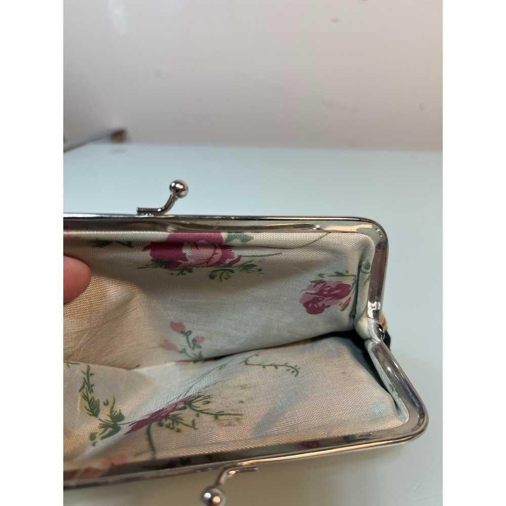 Women's Floral Rose Kiss‎ Lock Clutch Purse Vintage Style Fabric Bag - Picture 4 of 6